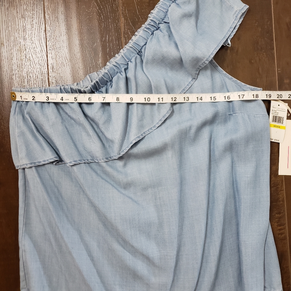 Two By Vince Camuto One Shoulder Ruffle Top Blue - Picture 7 of 8